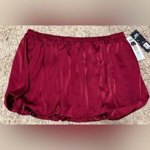 Madden NYC Rhubarb/Burgundy Bubble Hem Satin Mini Skirt Elastic Waist Size: L